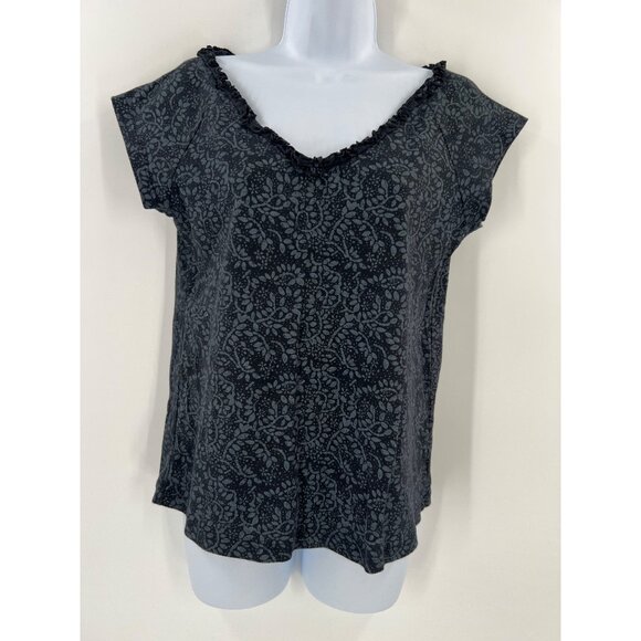 Fresh Produce Medium Black Gray Print Tee Artsy Cap Sleeve Coastal Casual USA - Picture 1 of 8